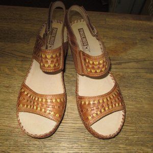 Pikolinos Womens Wedge Sandals Tan Leather  37